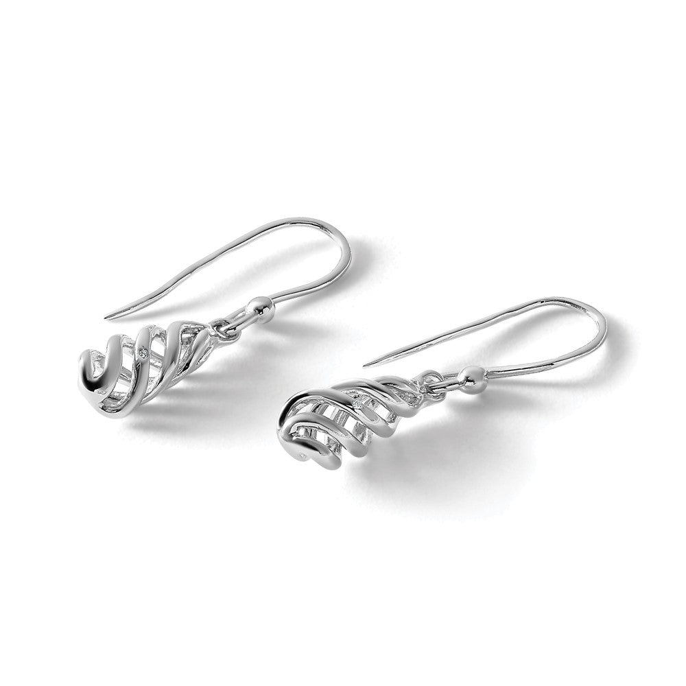 Sterling Silver RH Plated White Ice .01ct Diamond Spiral Dangle Earrings