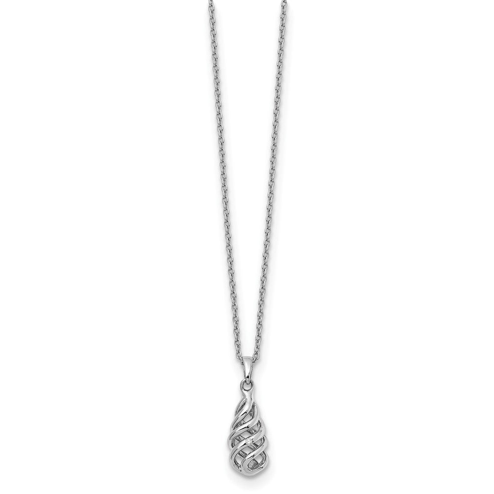 Sterling Silver RH Plated White Ice .01ct Diamond Spiral Pendant Necklace