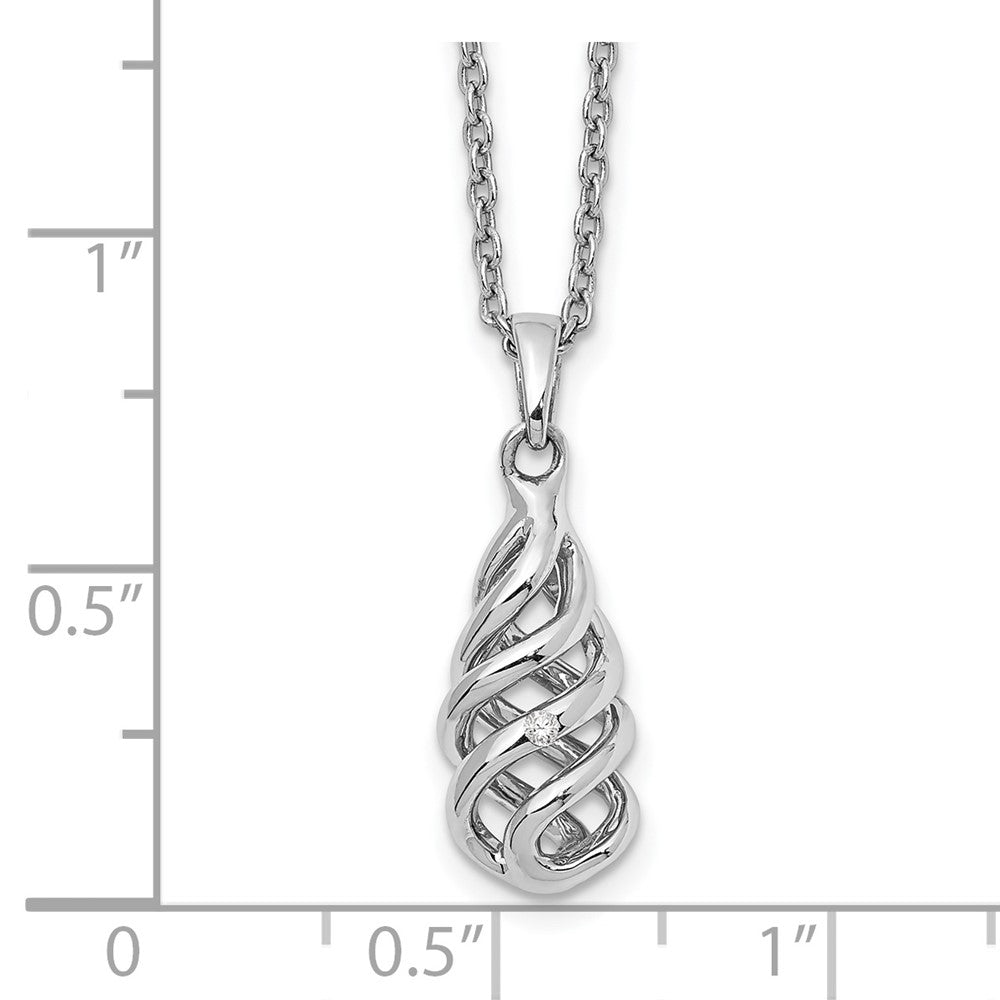 Sterling Silver RH Plated White Ice .01ct Diamond Spiral Pendant Necklace