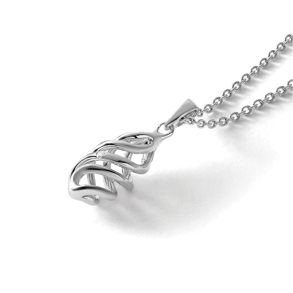 Sterling Silver RH Plated White Ice .01ct Diamond Spiral Pendant Necklace