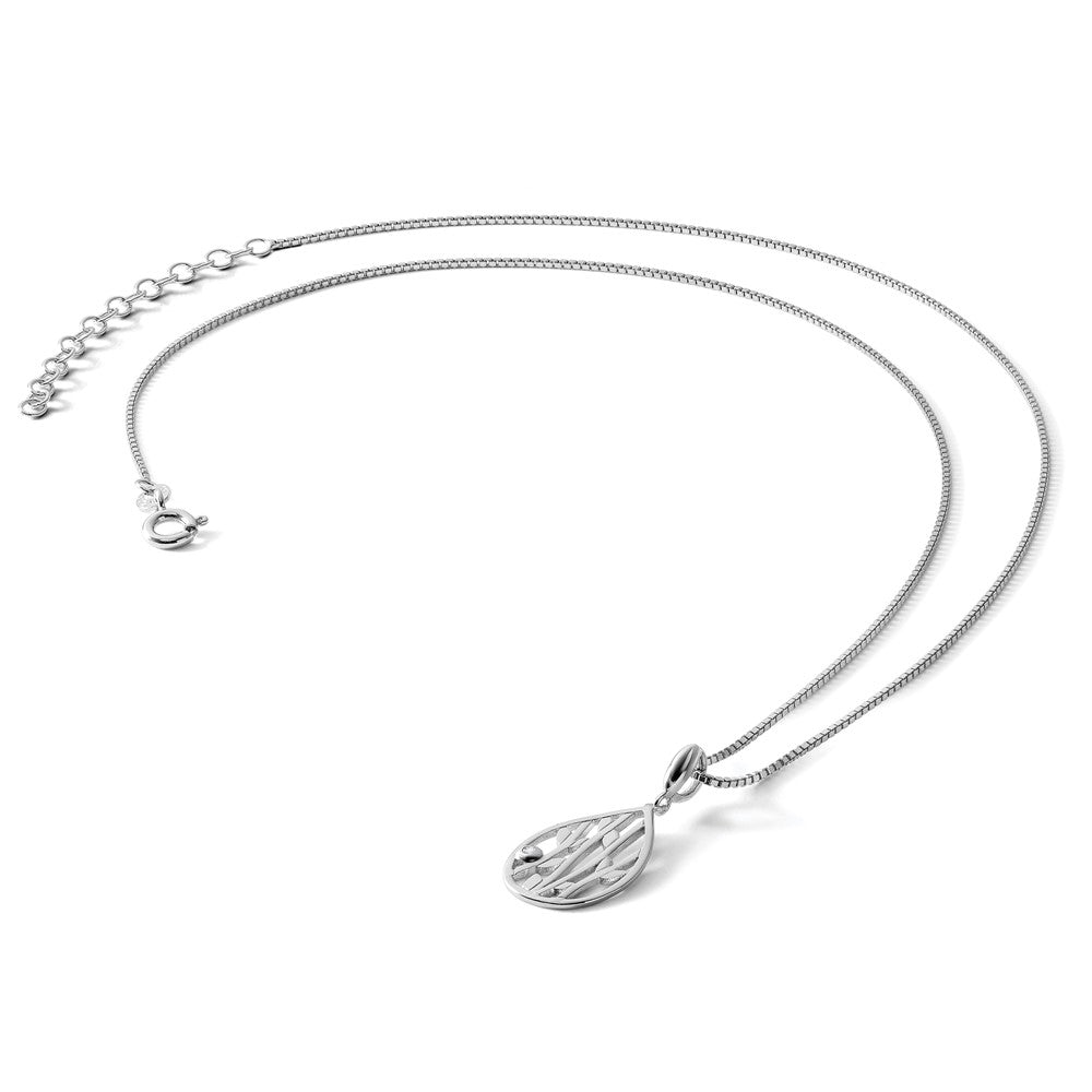 Sterling Silver RH Plated White Ice Diamond Leaf Pendant Necklace