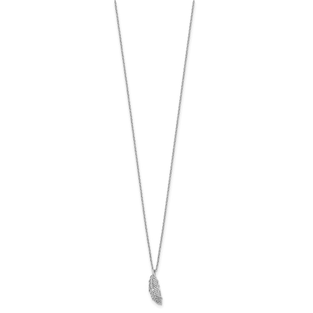 Sterling Silver RH Plated White Ice Diamond Feather Necklace
