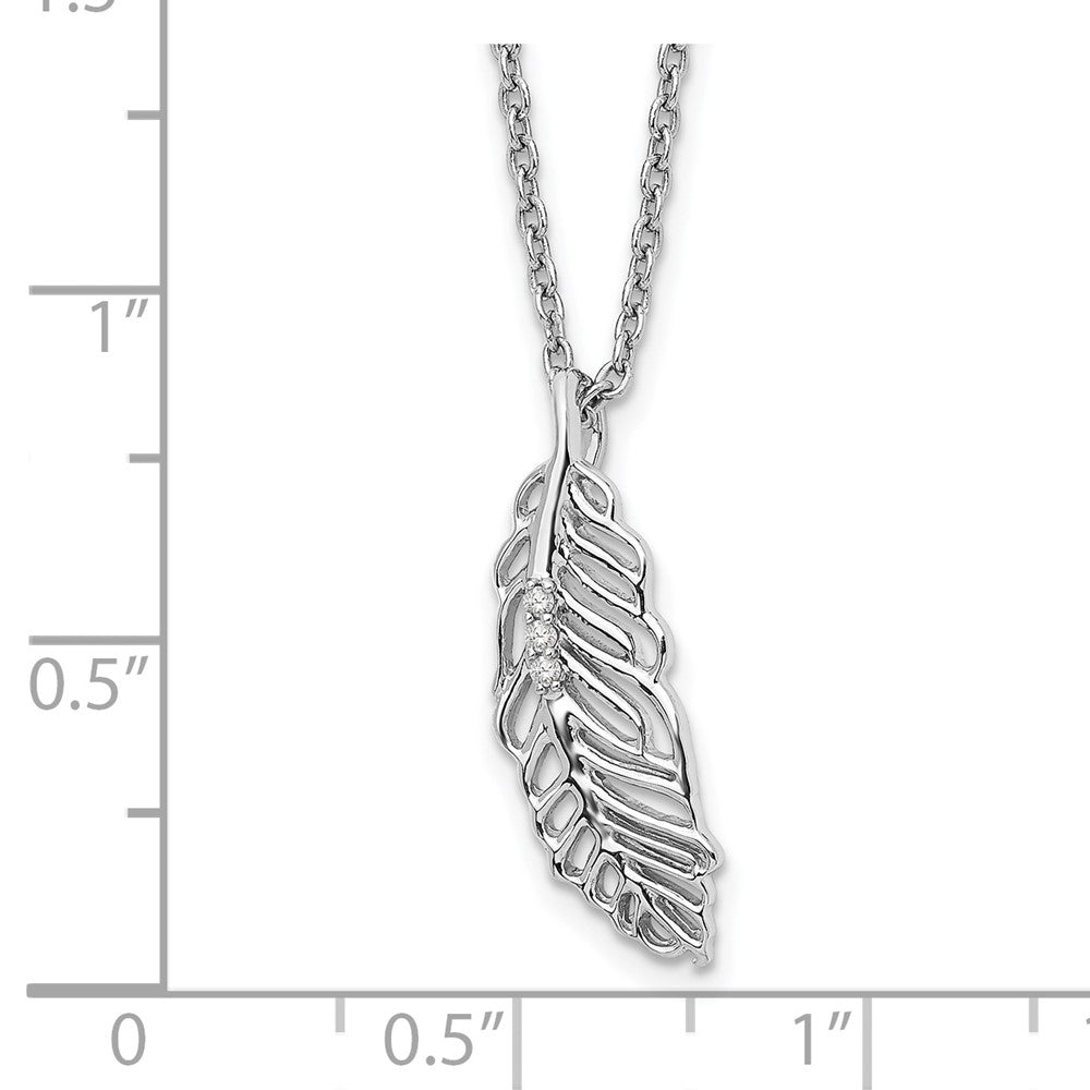 Sterling Silver RH Plated White Ice Diamond Feather Necklace