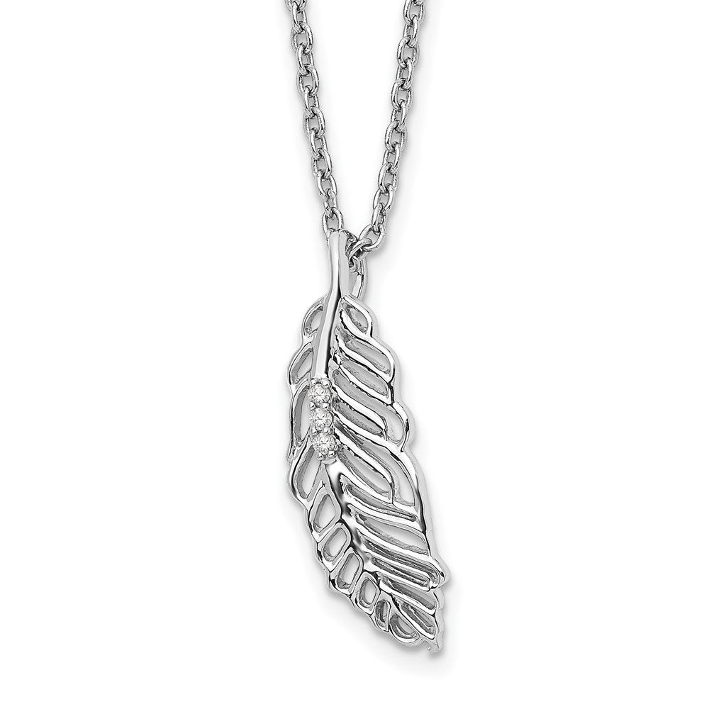 Sterling Silver RH Plated White Ice Diamond Feather Necklace
