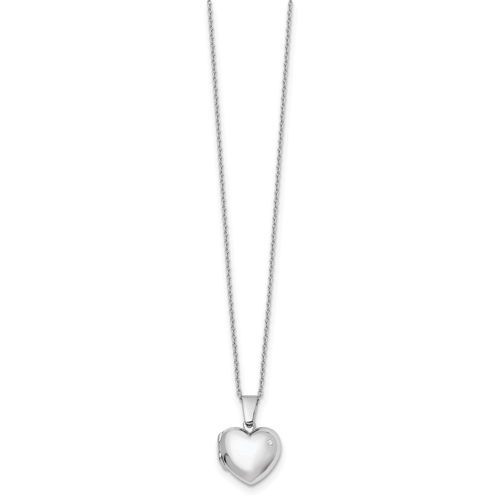 Sterling Silver RH Plated White Ice Diamond Heart Locket Necklace