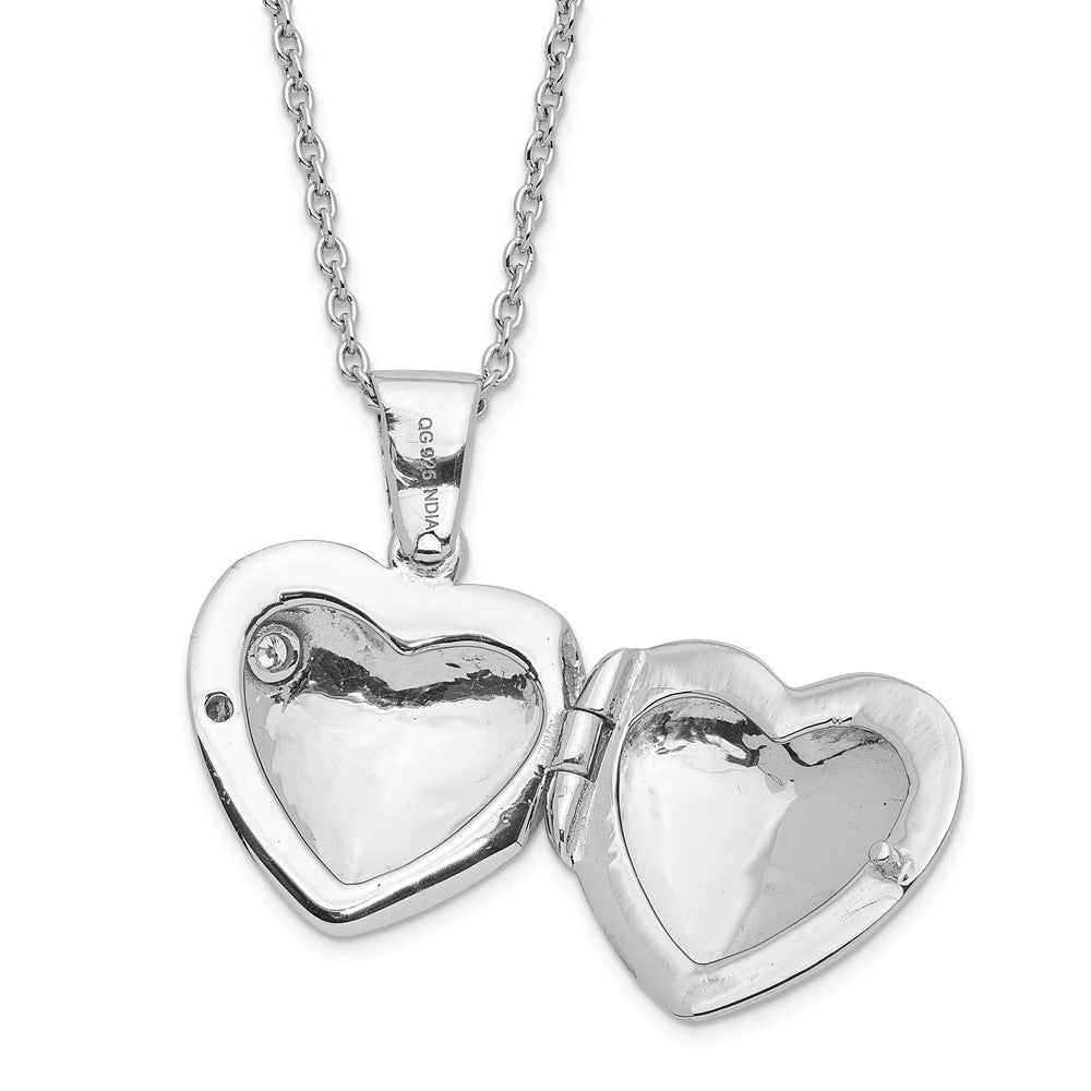 Sterling Silver RH Plated White Ice Diamond Heart Locket Necklace