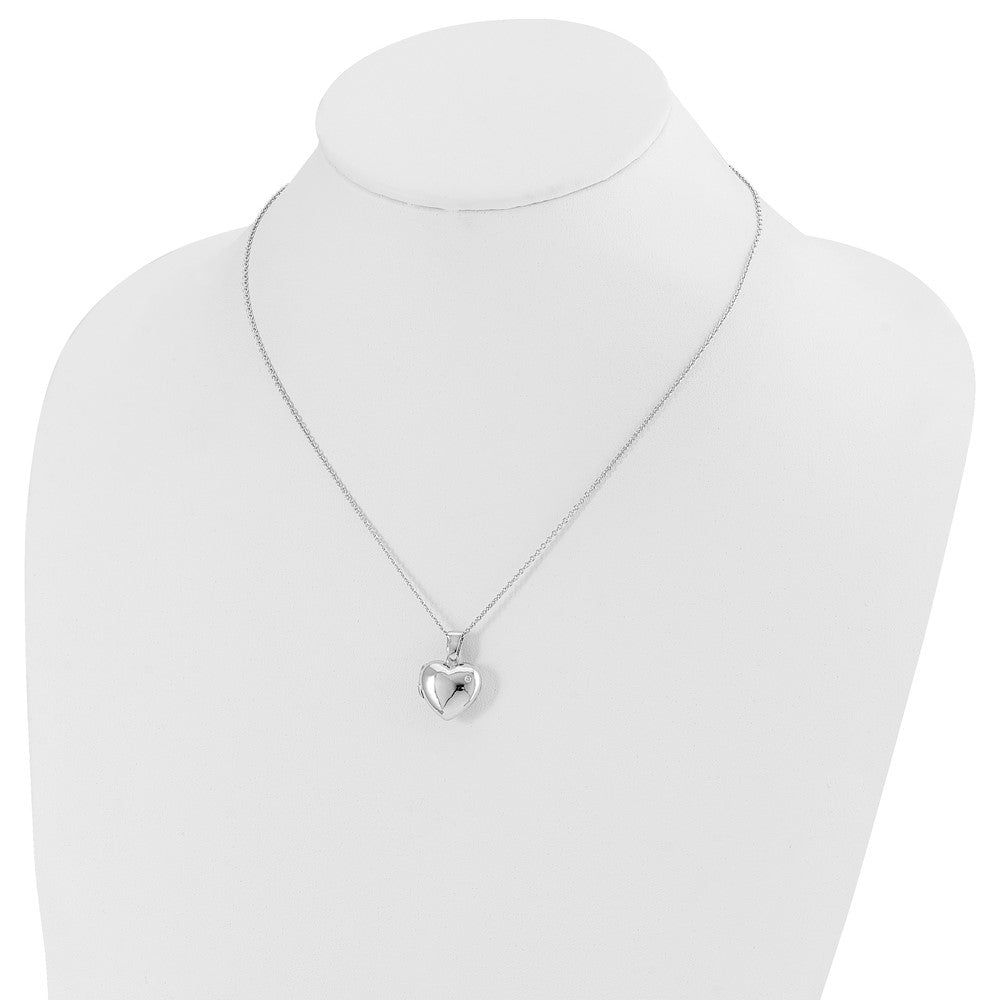 Sterling Silver RH Plated White Ice Diamond Heart Locket Necklace