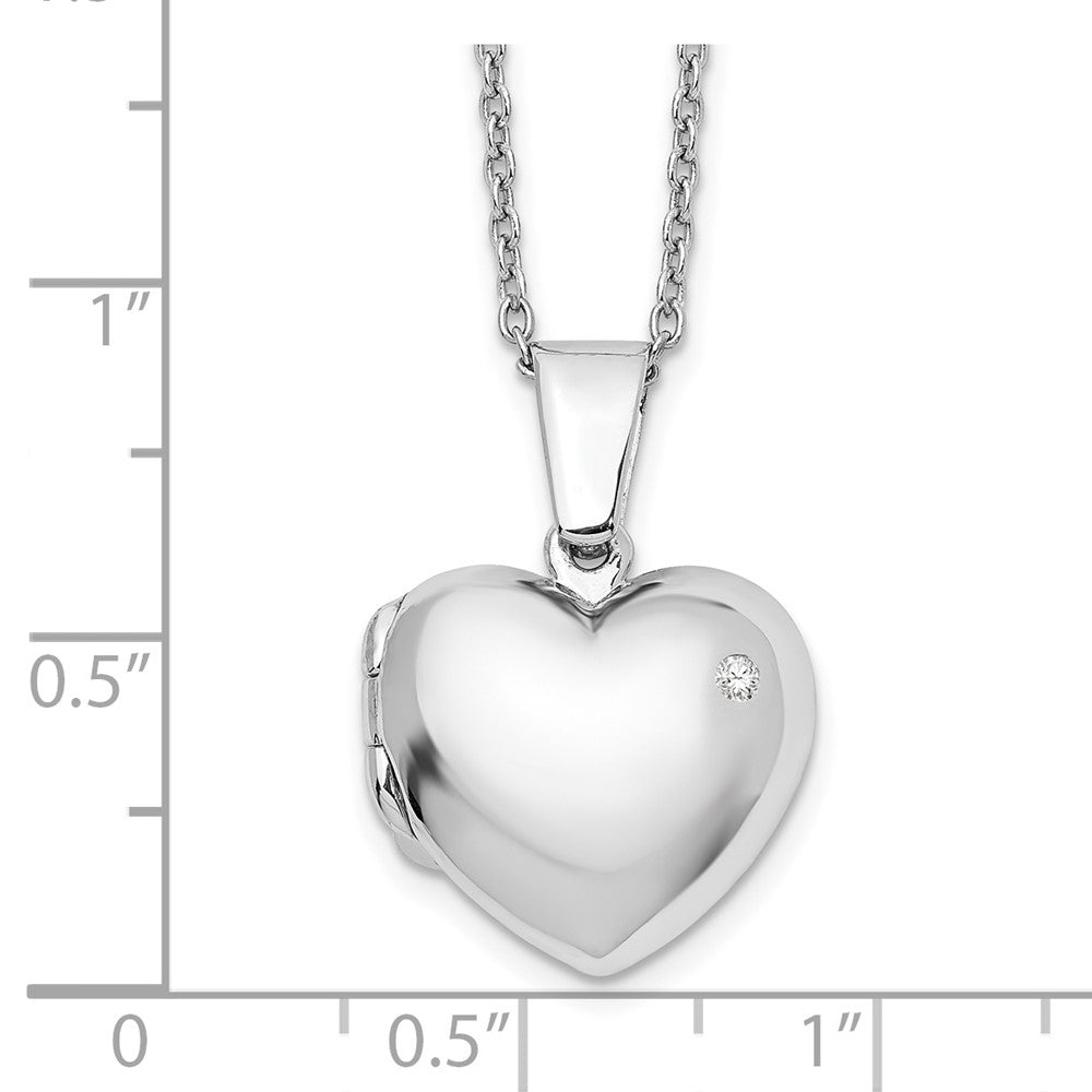 Sterling Silver RH Plated White Ice Diamond Heart Locket Necklace