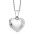 Sterling Silver RH Plated White Ice Diamond Heart Locket Necklace
