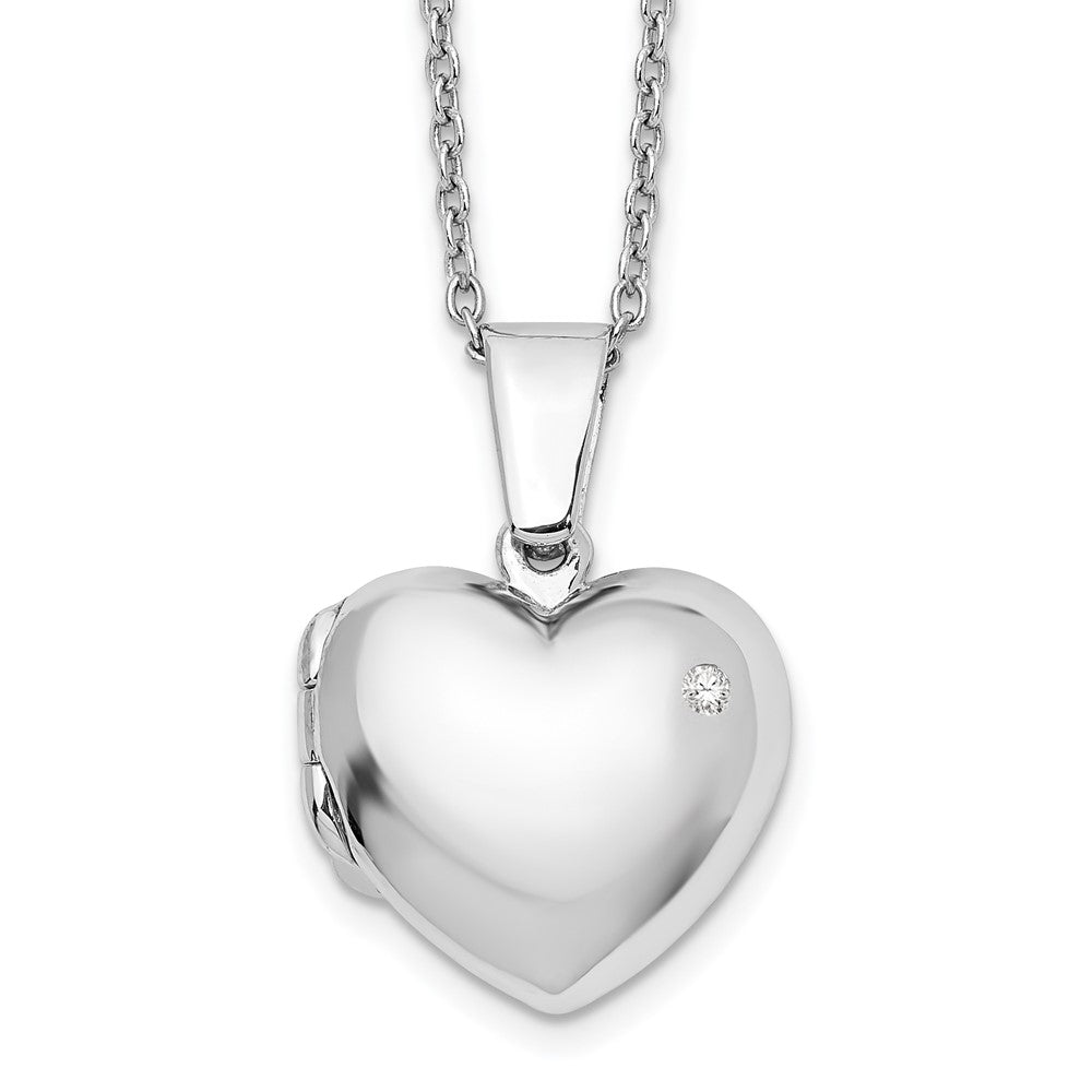 Sterling Silver RH Plated White Ice Diamond Heart Locket Necklace