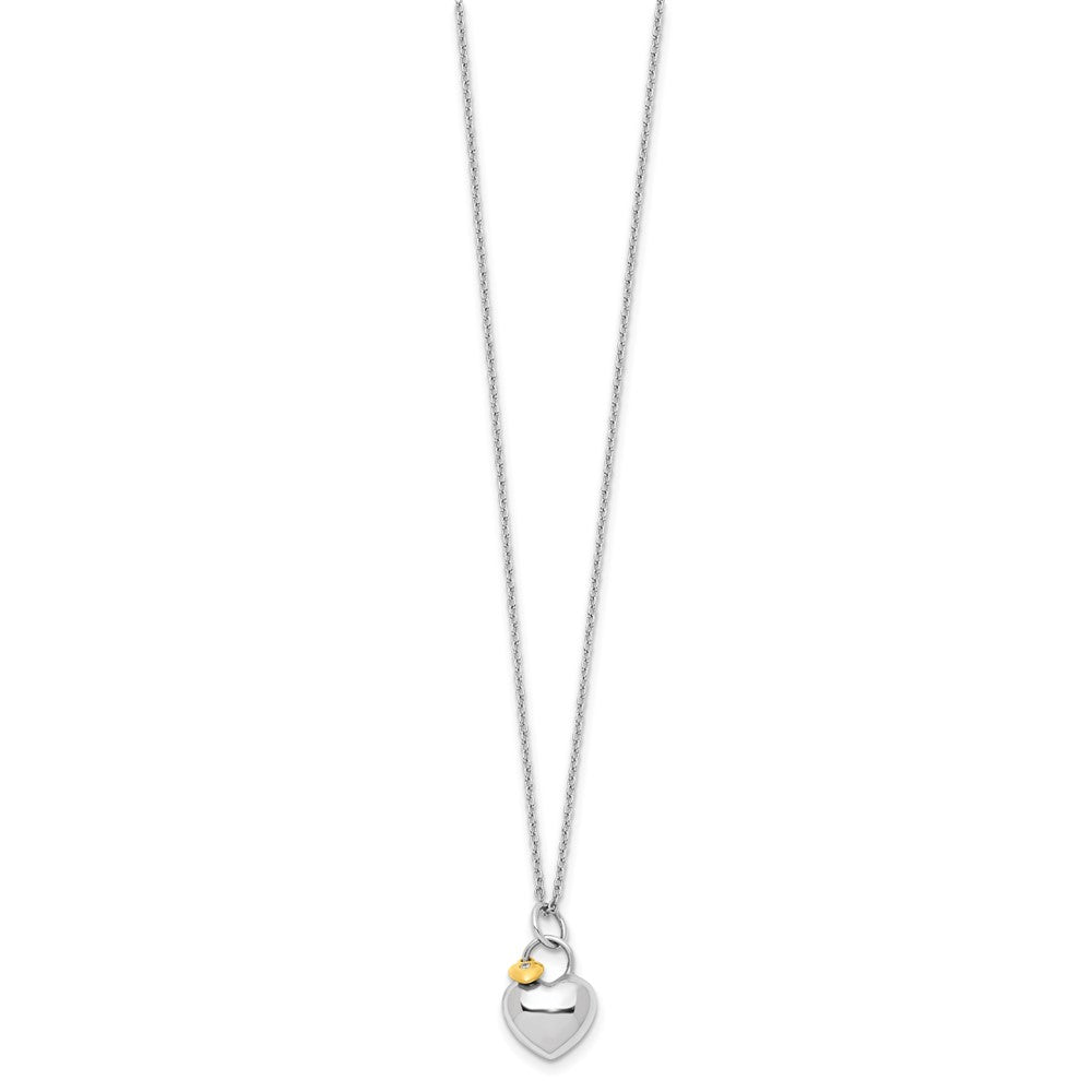 Sterling Silver RH Plated White Ice Dia. Gold-Tone Heart Necklace