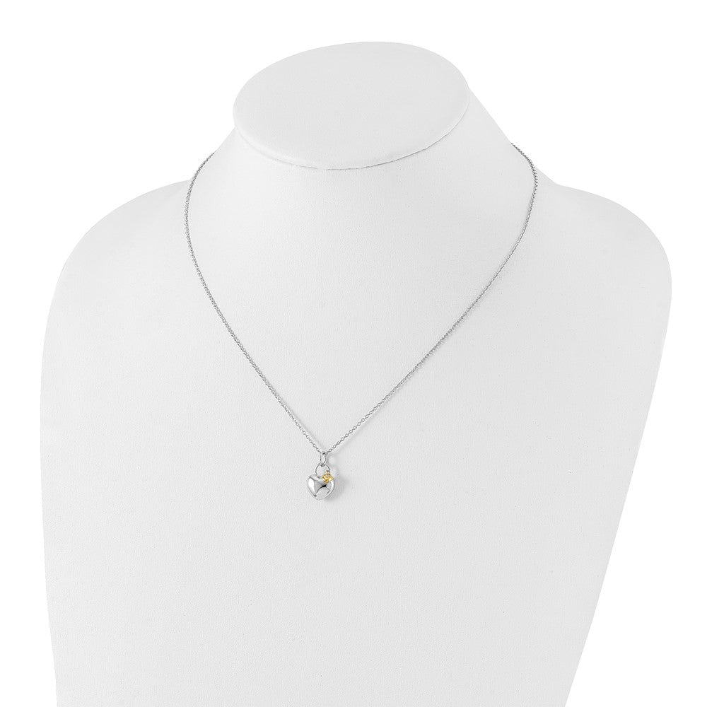 Sterling Silver RH Plated White Ice Dia. Gold-Tone Heart Necklace