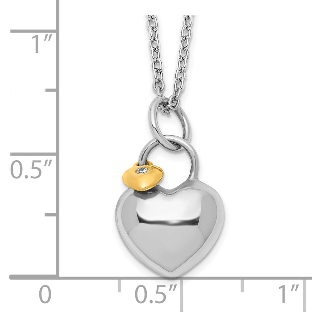 Sterling Silver RH Plated White Ice Dia. Gold-Tone Heart Necklace