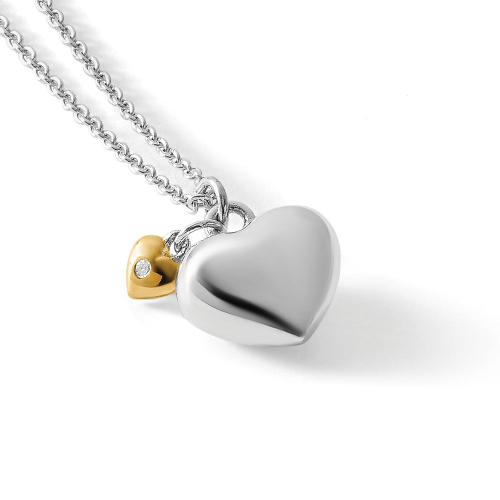 Sterling Silver RH Plated White Ice Dia. Gold-Tone Heart Necklace