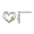 Sterling Silver RH Plated White Ice Diamond Gold-Tone Heart Earrings