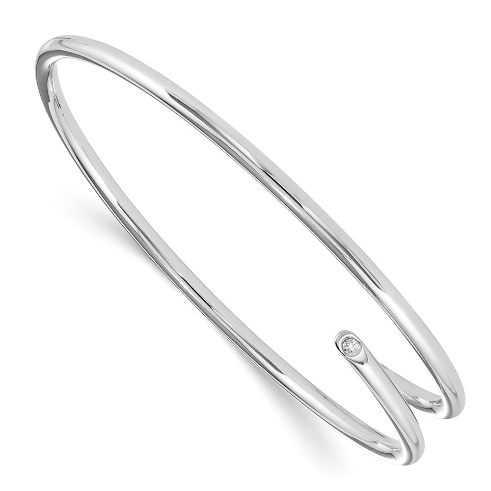 Sterling Silver RH Plated White Ice .05ct Diamond Bangle Bracelet