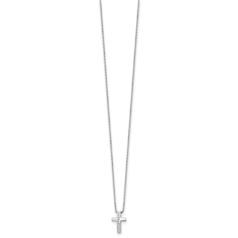 Sterling Silver RH Plated White Ice Diamond Cross Pendant Necklace