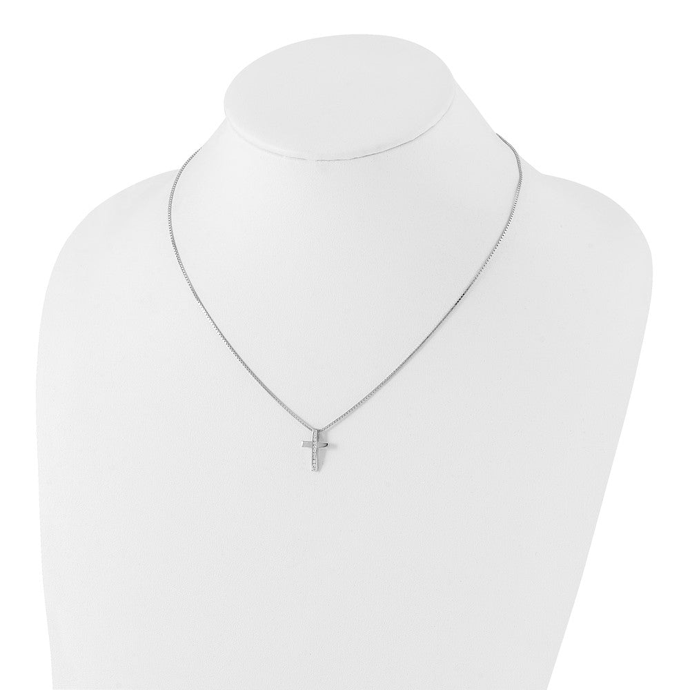 Sterling Silver RH Plated White Ice Diamond Cross Pendant Necklace