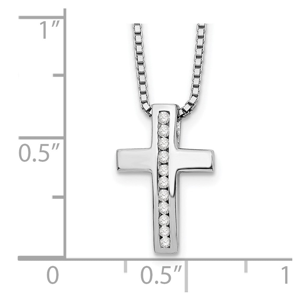 Sterling Silver RH Plated White Ice Diamond Cross Pendant Necklace