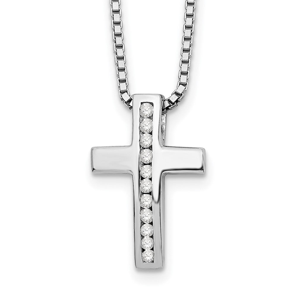 Sterling Silver RH Plated White Ice Diamond Cross Pendant Necklace
