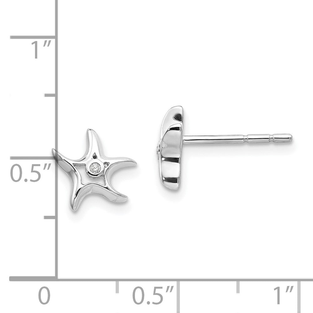 Sterling Silver RH Plated White Ice Diamond Starfish Post Earrings