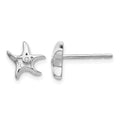Sterling Silver RH Plated White Ice Diamond Starfish Post Earrings
