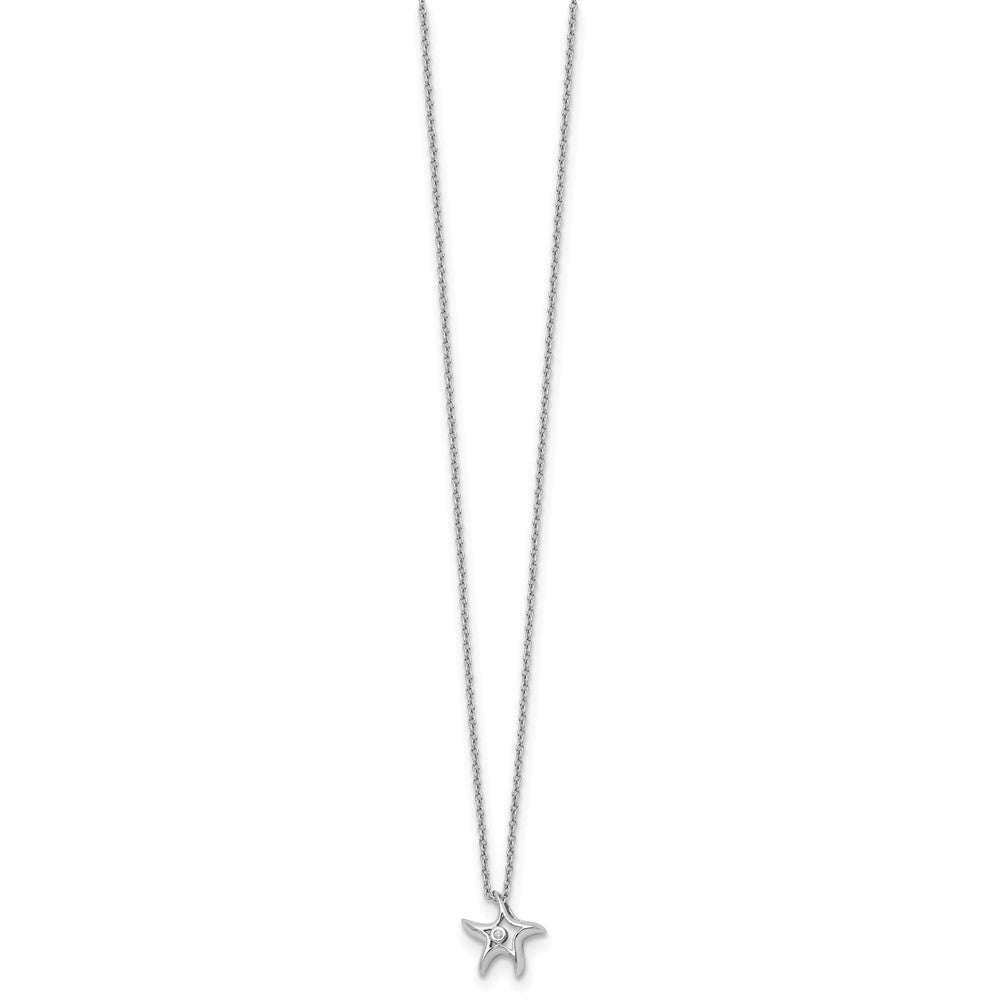 Sterling Silver RH Plated White Ice Diamond Starfish Slide Pendant Necklace