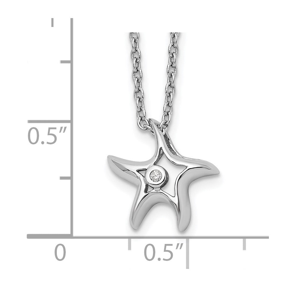 Sterling Silver RH Plated White Ice Diamond Starfish Slide Pendant Necklace