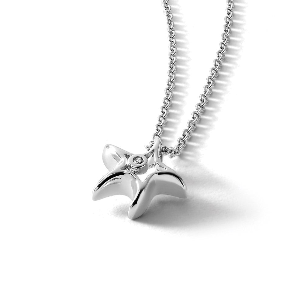 Sterling Silver RH Plated White Ice Diamond Starfish Slide Pendant Necklace