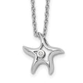 Sterling Silver RH Plated White Ice Diamond Starfish Slide Pendant Necklace
