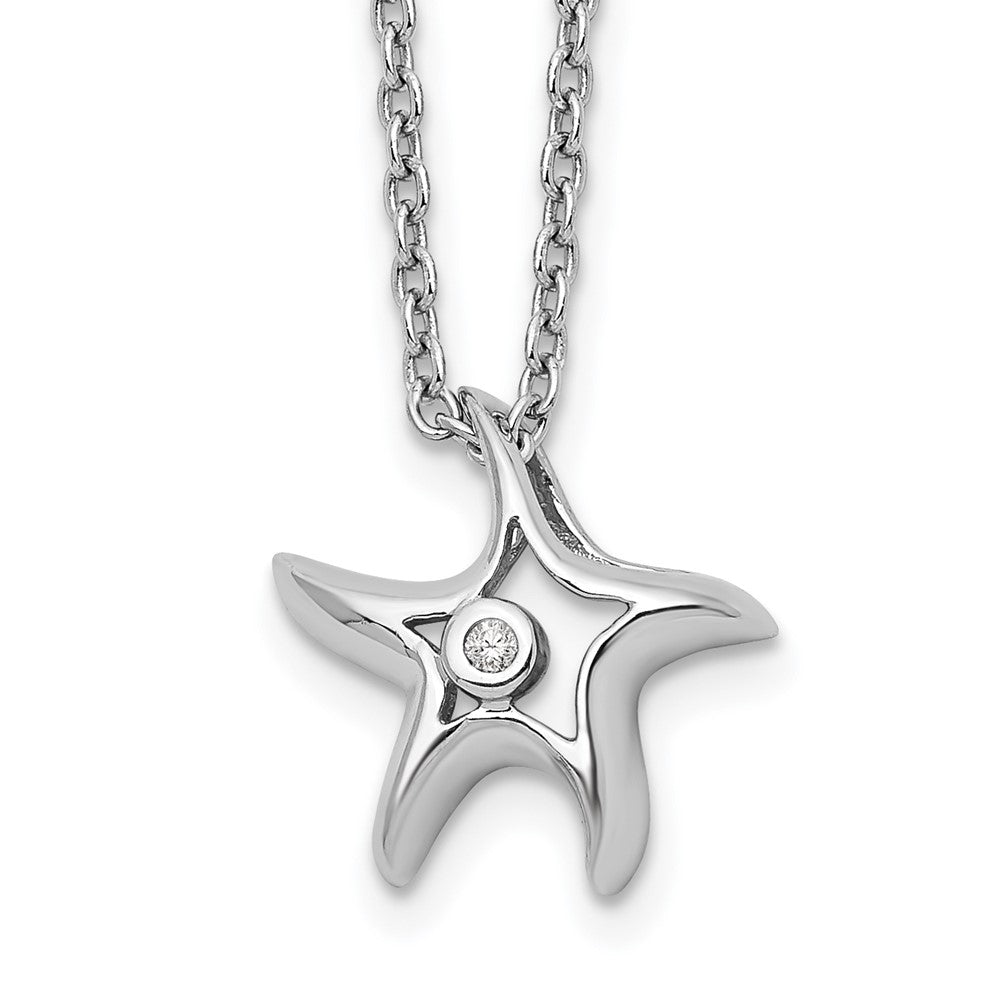 Sterling Silver RH Plated White Ice Diamond Starfish Slide Pendant Necklace