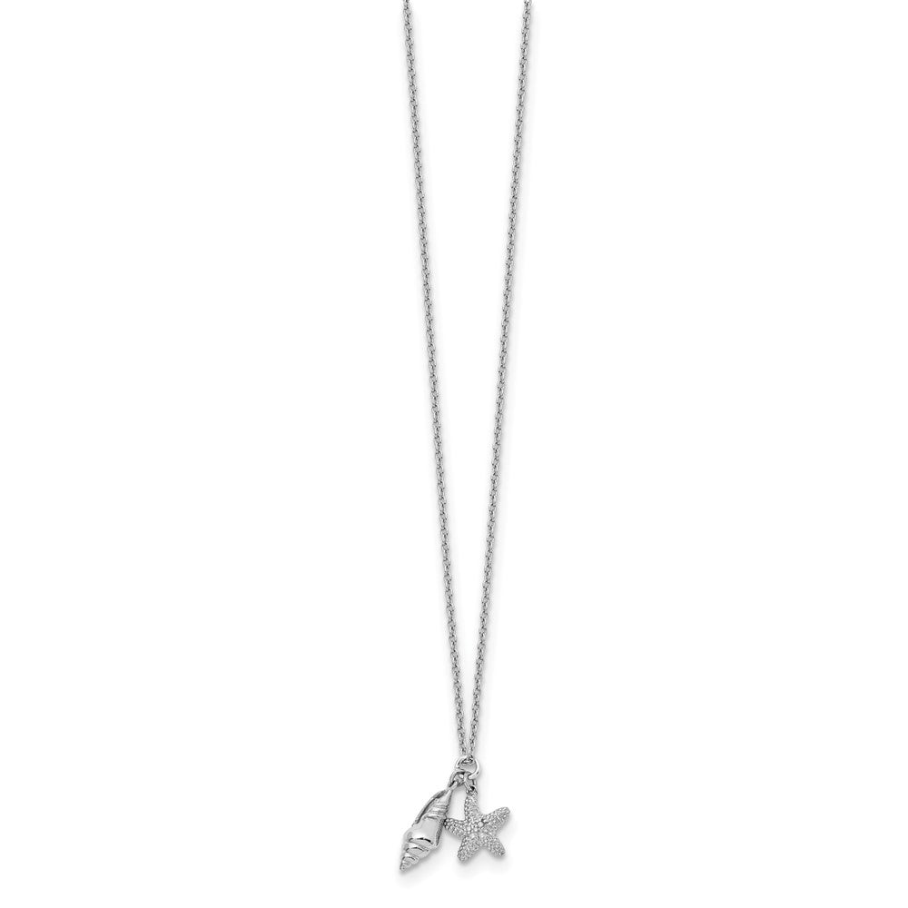 Sterling Silver RH Plated White Ice Diamond Shell 18in w/2in EXT Necklace