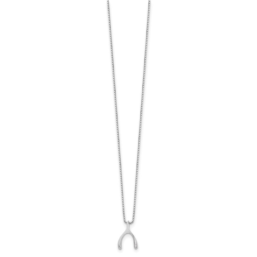 Sterling Silver RH Plated White Ice Dia. Wishbone Pendant Necklace