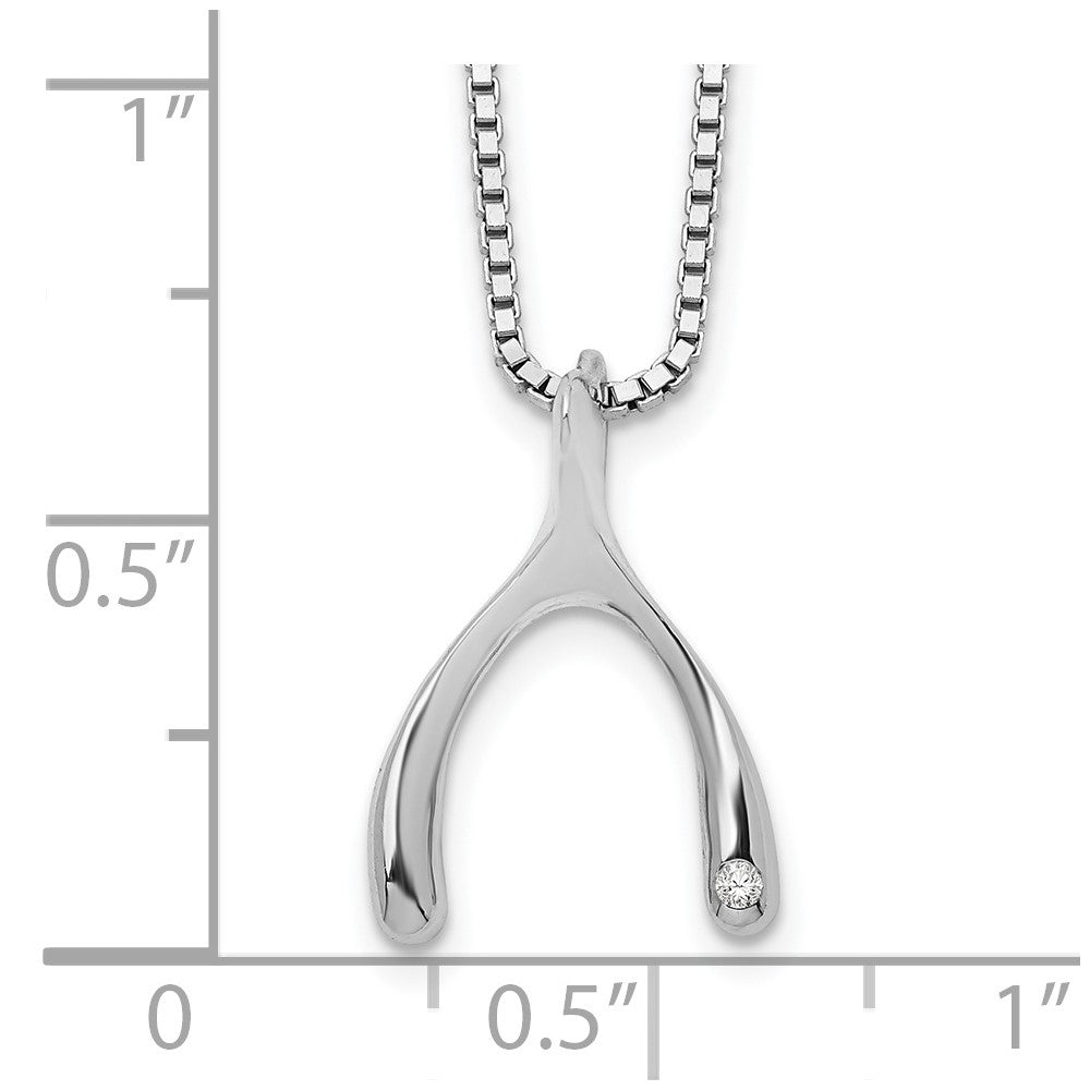 Sterling Silver RH Plated White Ice Dia. Wishbone Pendant Necklace