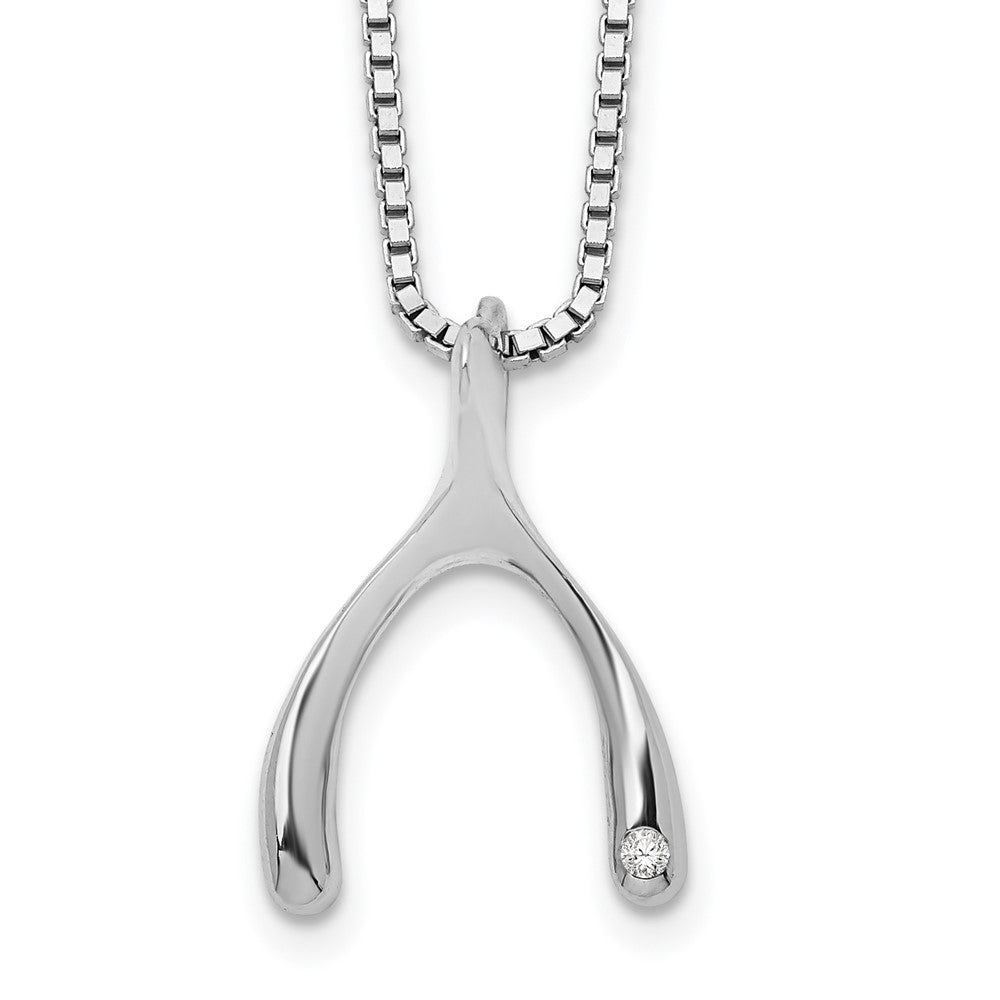 Sterling Silver RH Plated White Ice Dia. Wishbone Pendant Necklace