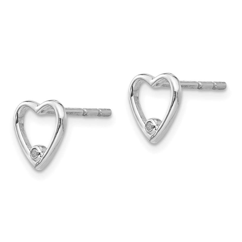 Sterling Silver RH Plated White Ice Diamond Heart Post Earrings