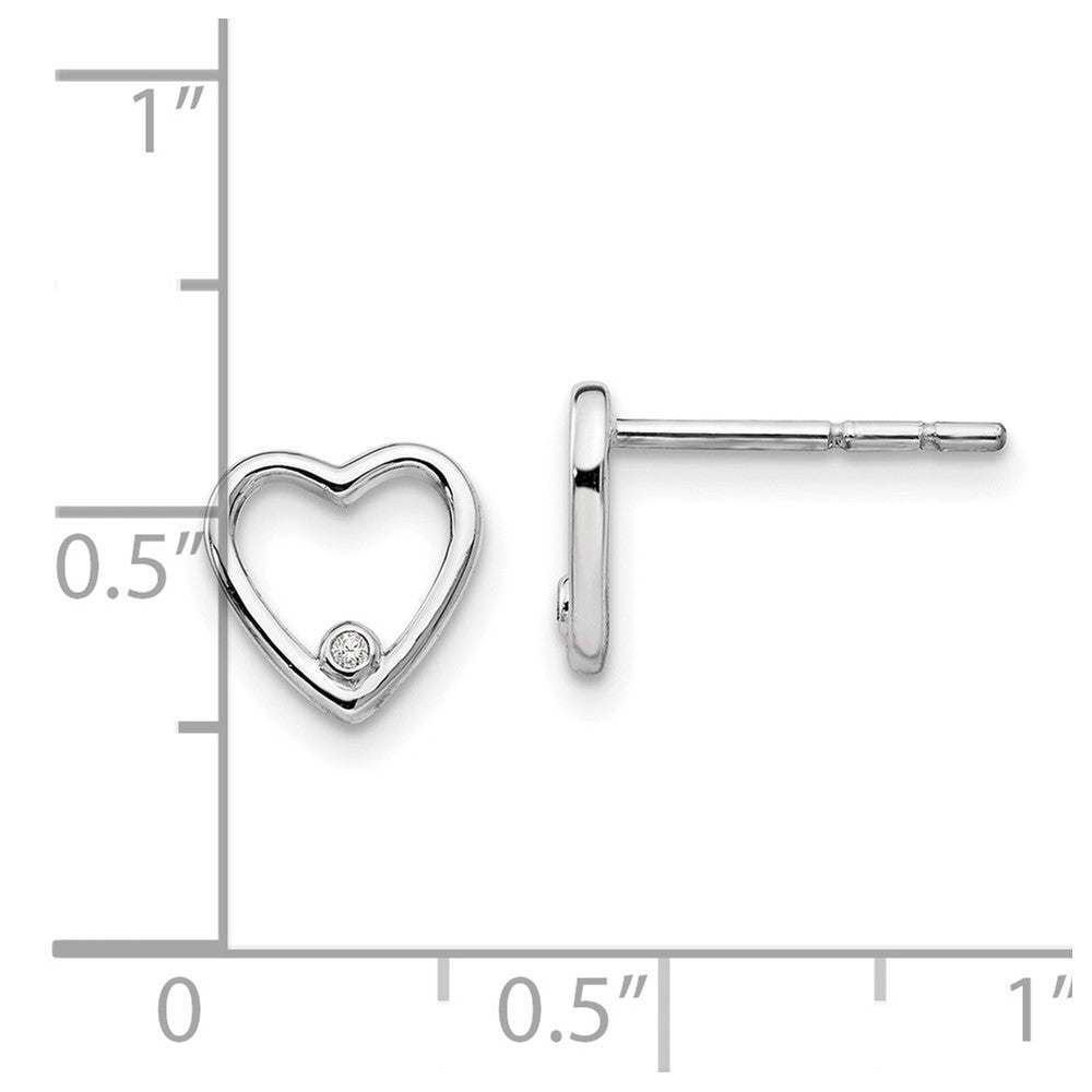 Sterling Silver RH Plated White Ice Diamond Heart Post Earrings