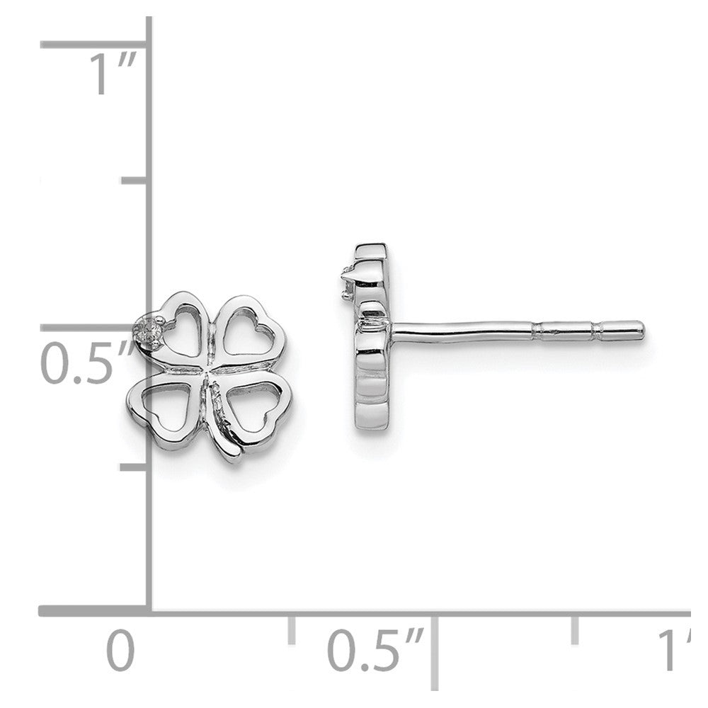 Sterling Silver RH Plated White Ice Diamond Clover Post Earrings