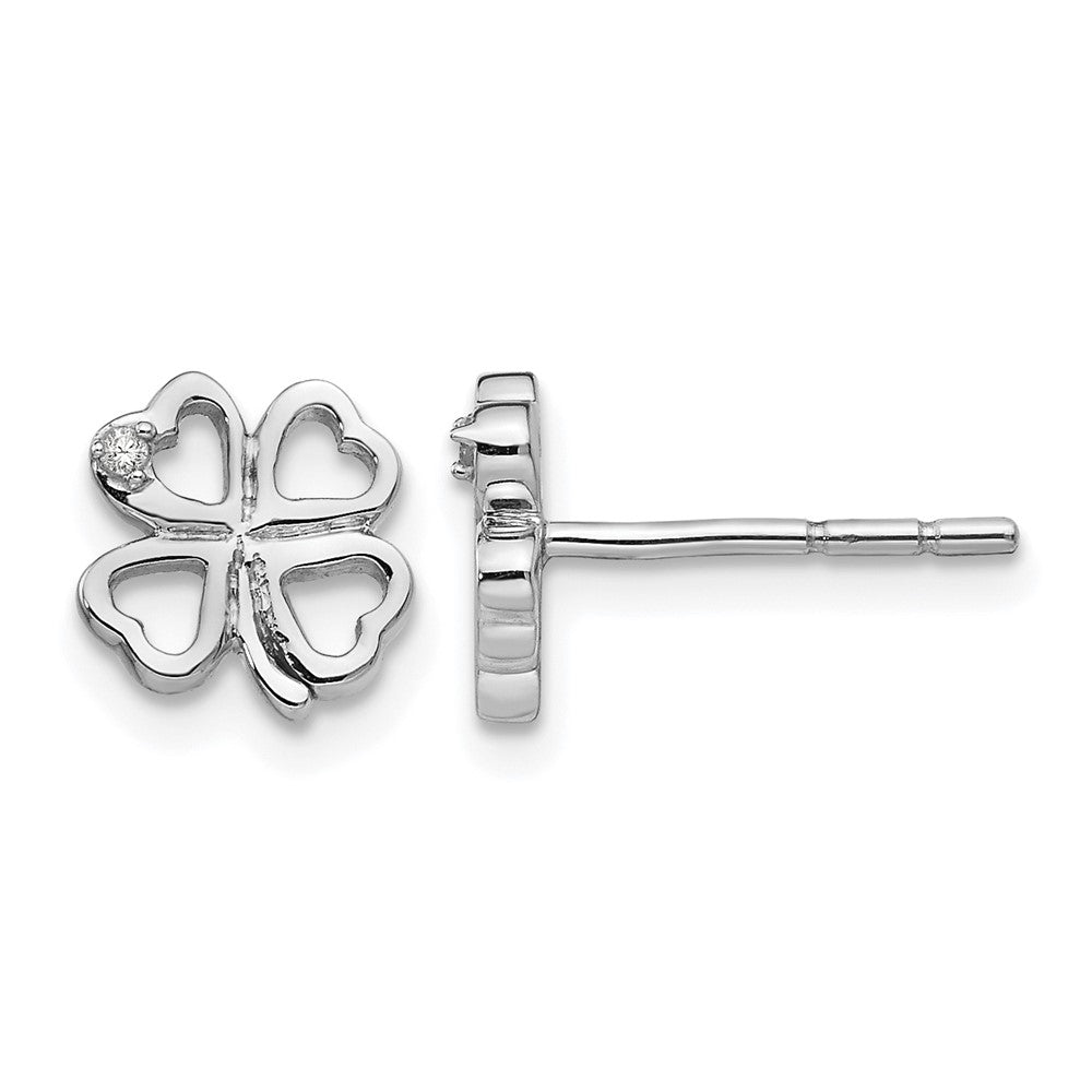 Sterling Silver RH Plated White Ice Diamond Clover Post Earrings