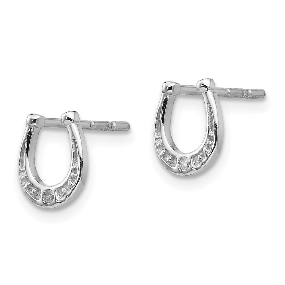 Sterling Silver RH Plated White Ice Diamond Horseshoe Post Earrings