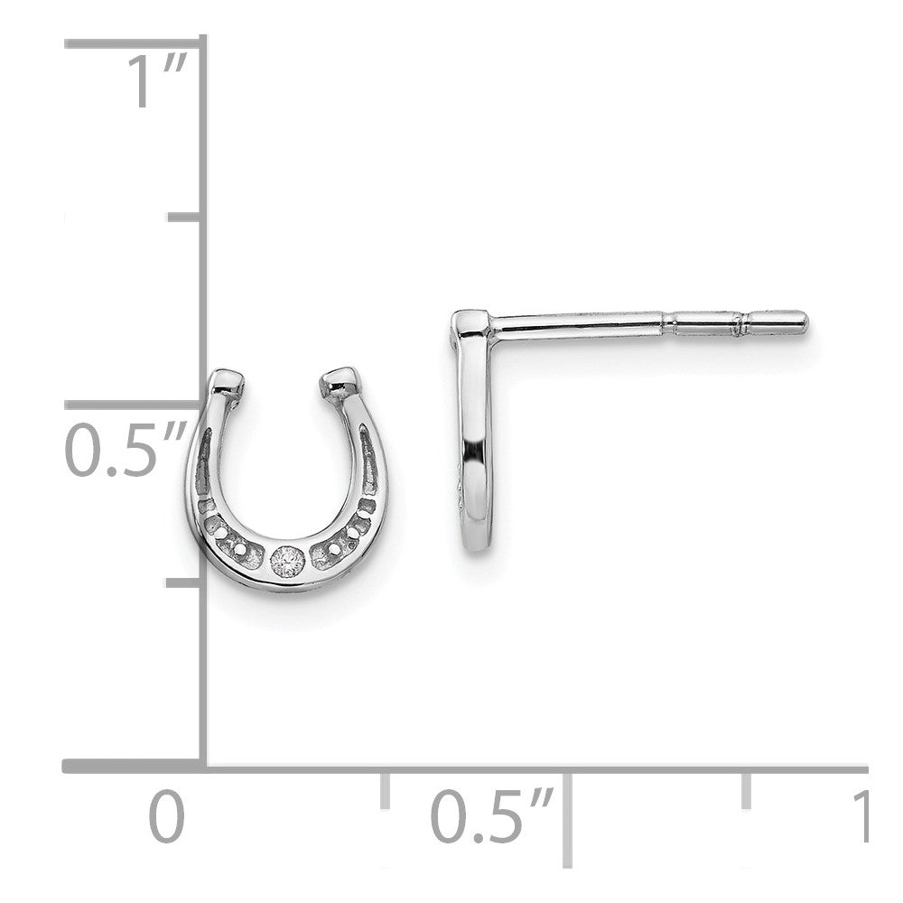 Sterling Silver RH Plated White Ice Diamond Horseshoe Post Earrings