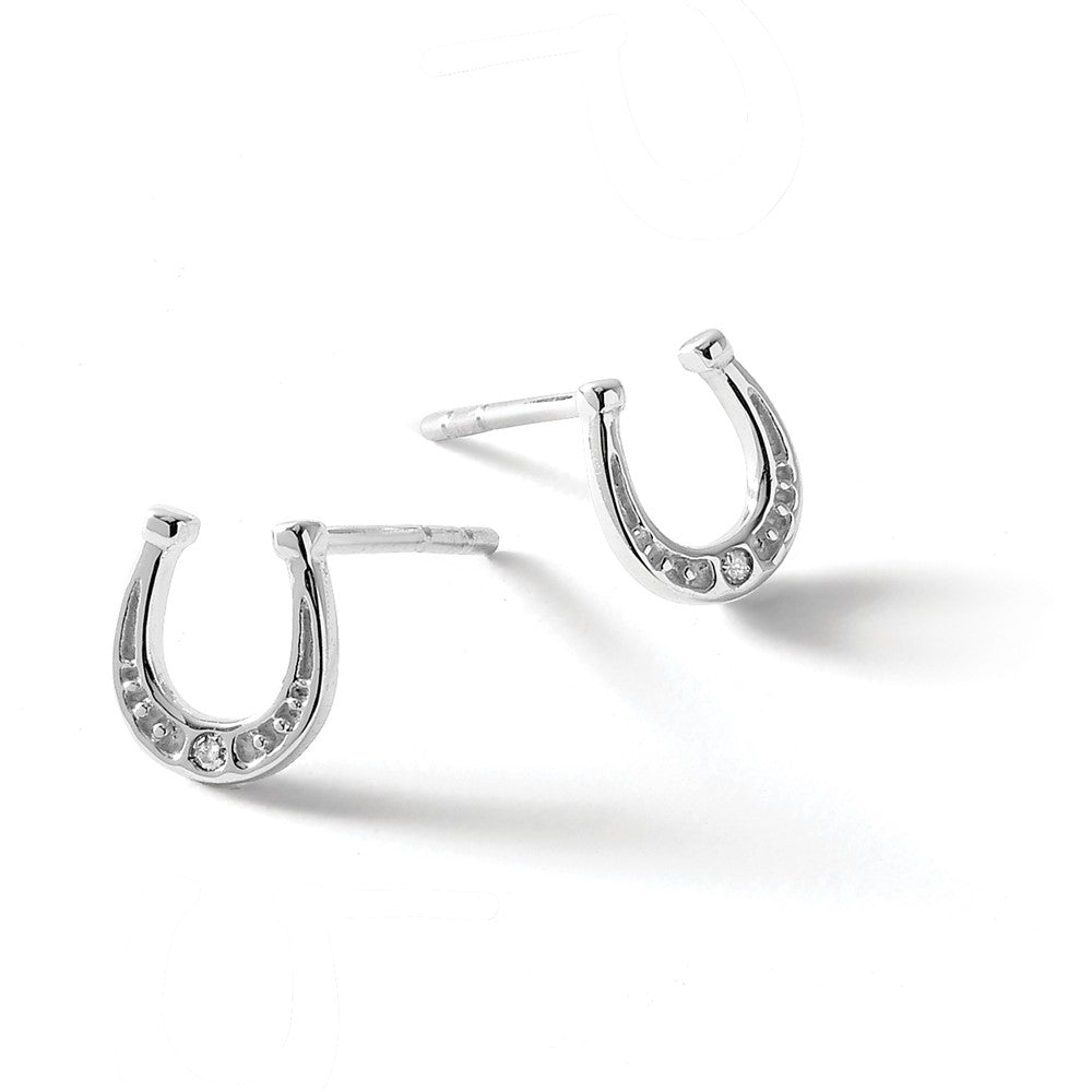 Sterling Silver RH Plated White Ice Diamond Horseshoe Post Earrings