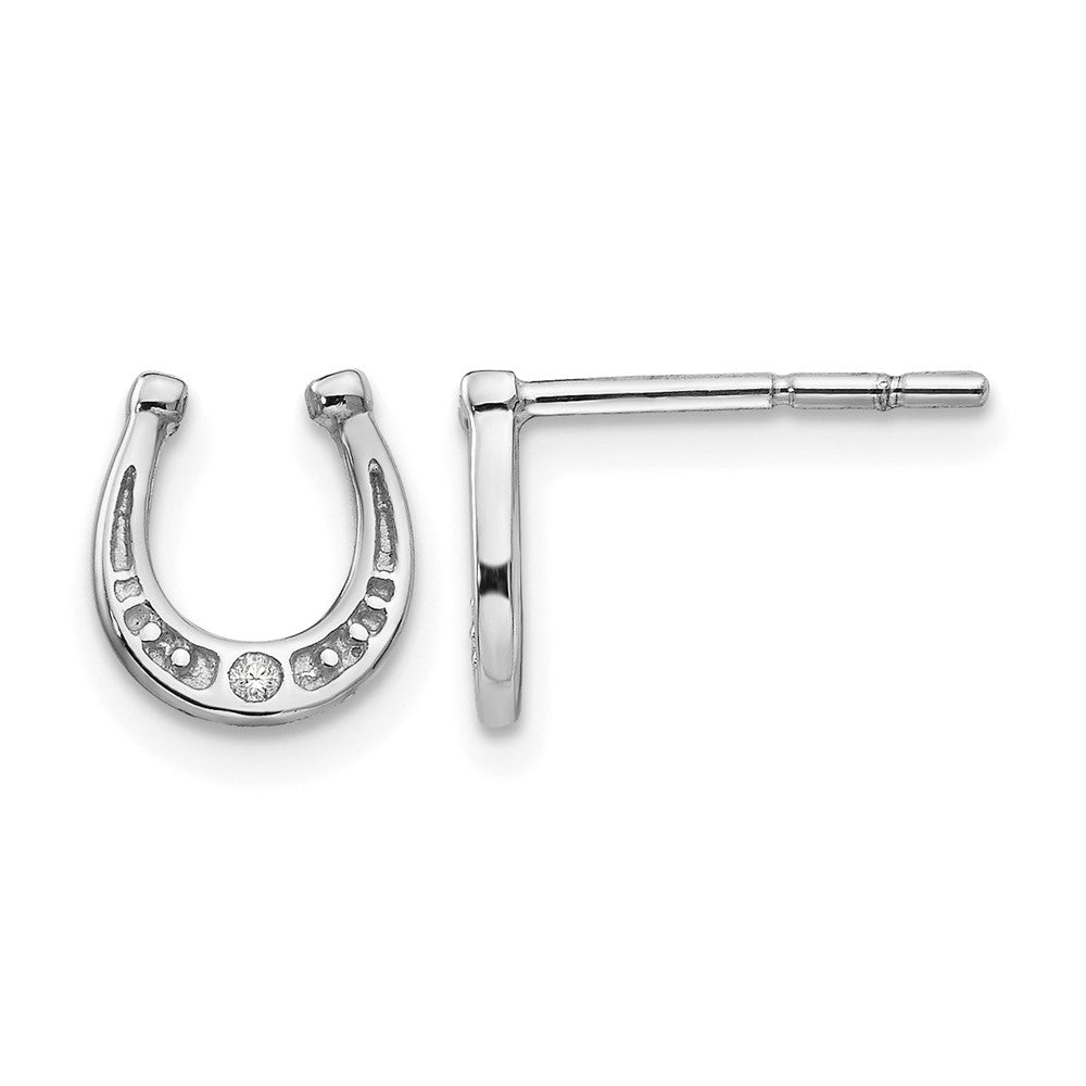 Sterling Silver RH Plated White Ice Diamond Horseshoe Post Earrings