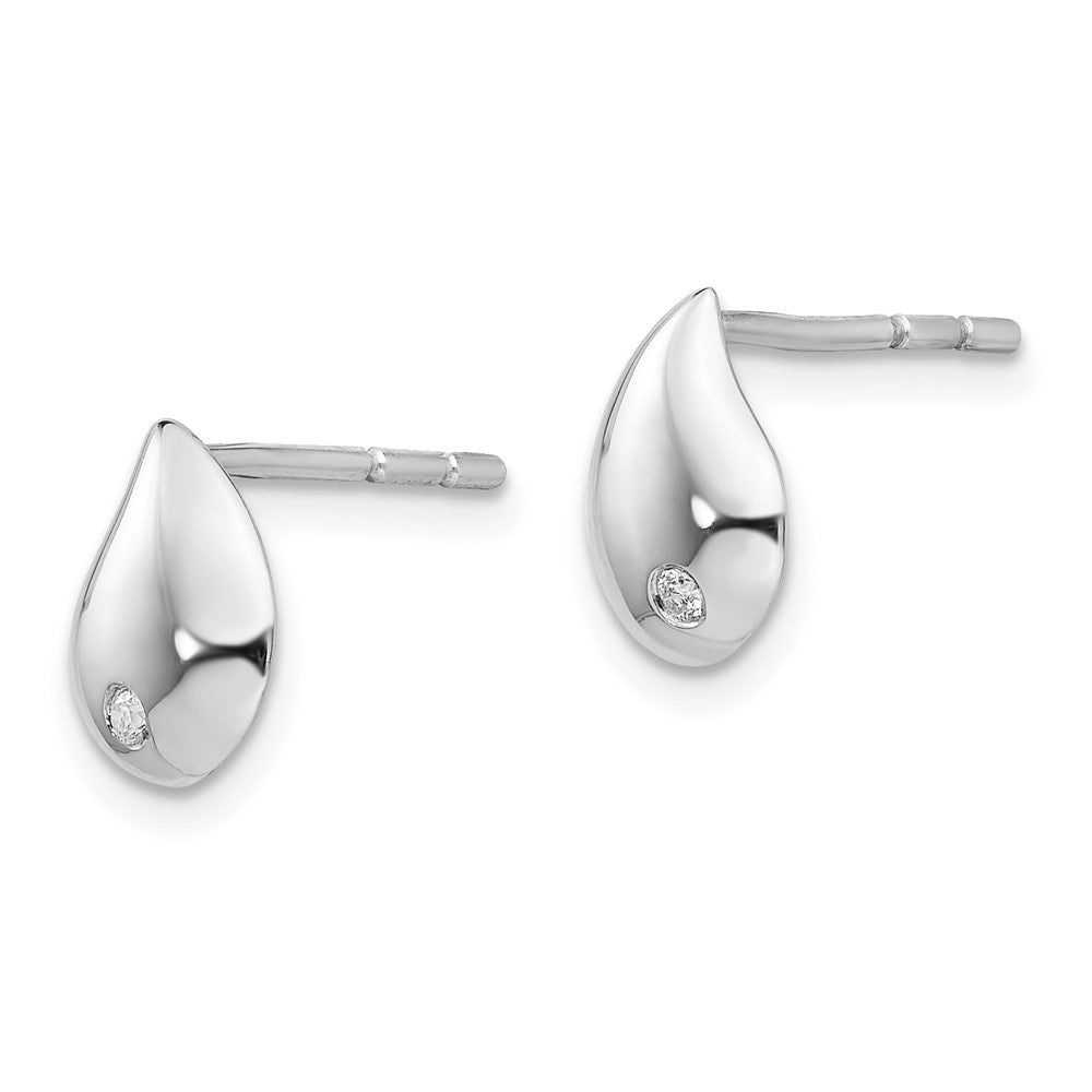 Sterling Silver RH Plated White Ice Diamond Teardrop Post Earrings