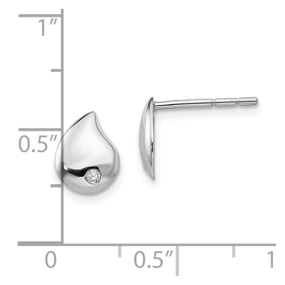 Sterling Silver RH Plated White Ice Diamond Teardrop Post Earrings