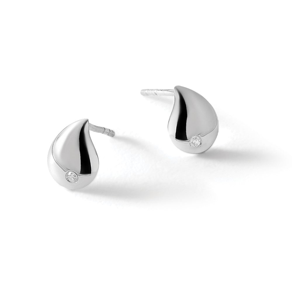 Sterling Silver RH Plated White Ice Diamond Teardrop Post Earrings
