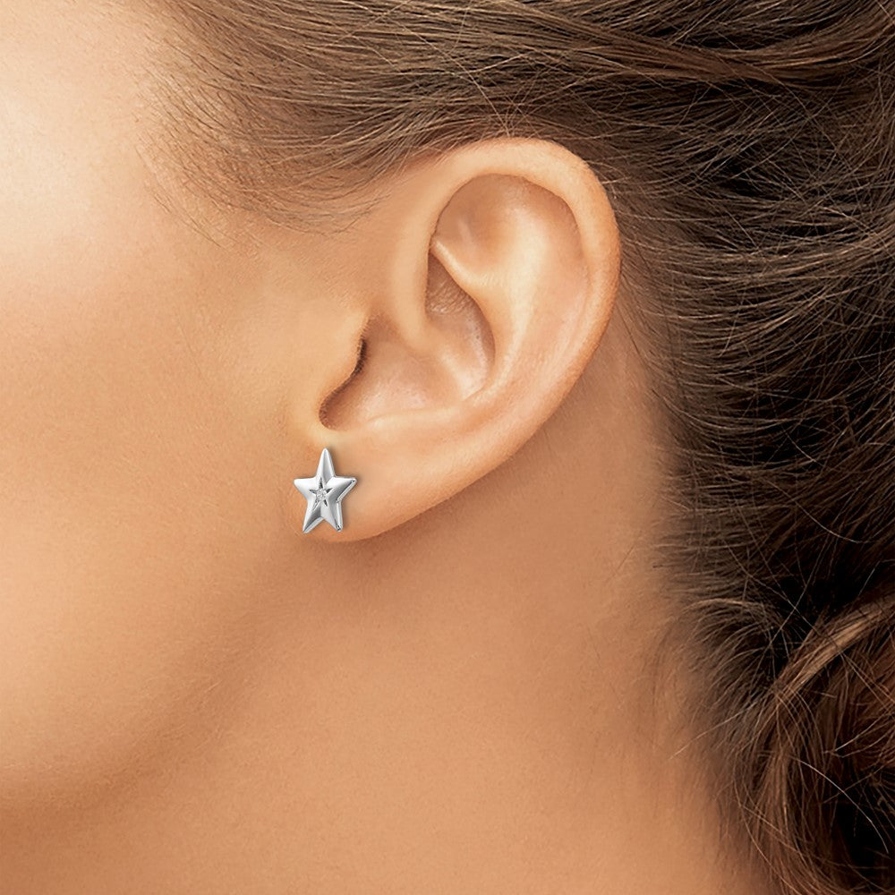 White Ice Sterling Silver RH Plated Diamond Star Post Earrings