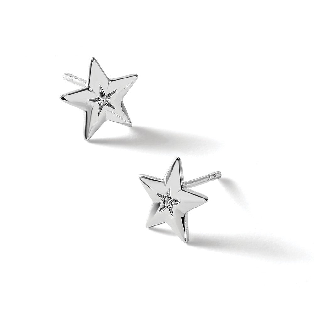 White Ice Sterling Silver RH Plated Diamond Star Post Earrings