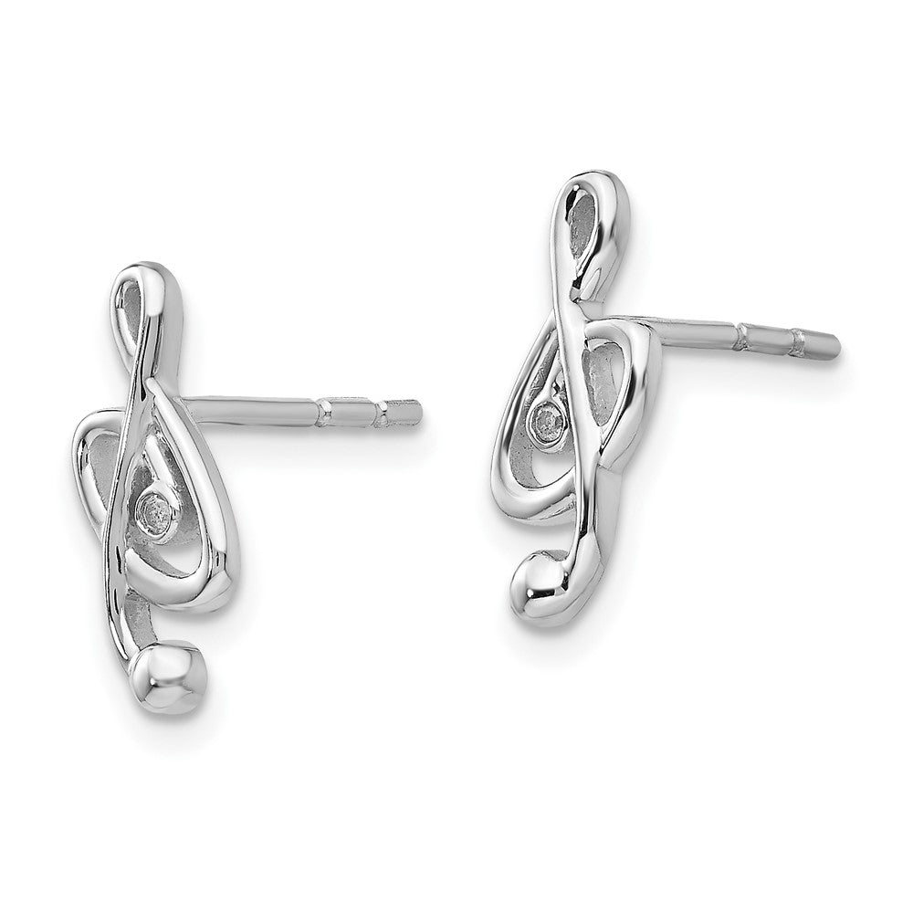 Sterling Silver RH Plated White Ice Diamond Musical Post Earrings