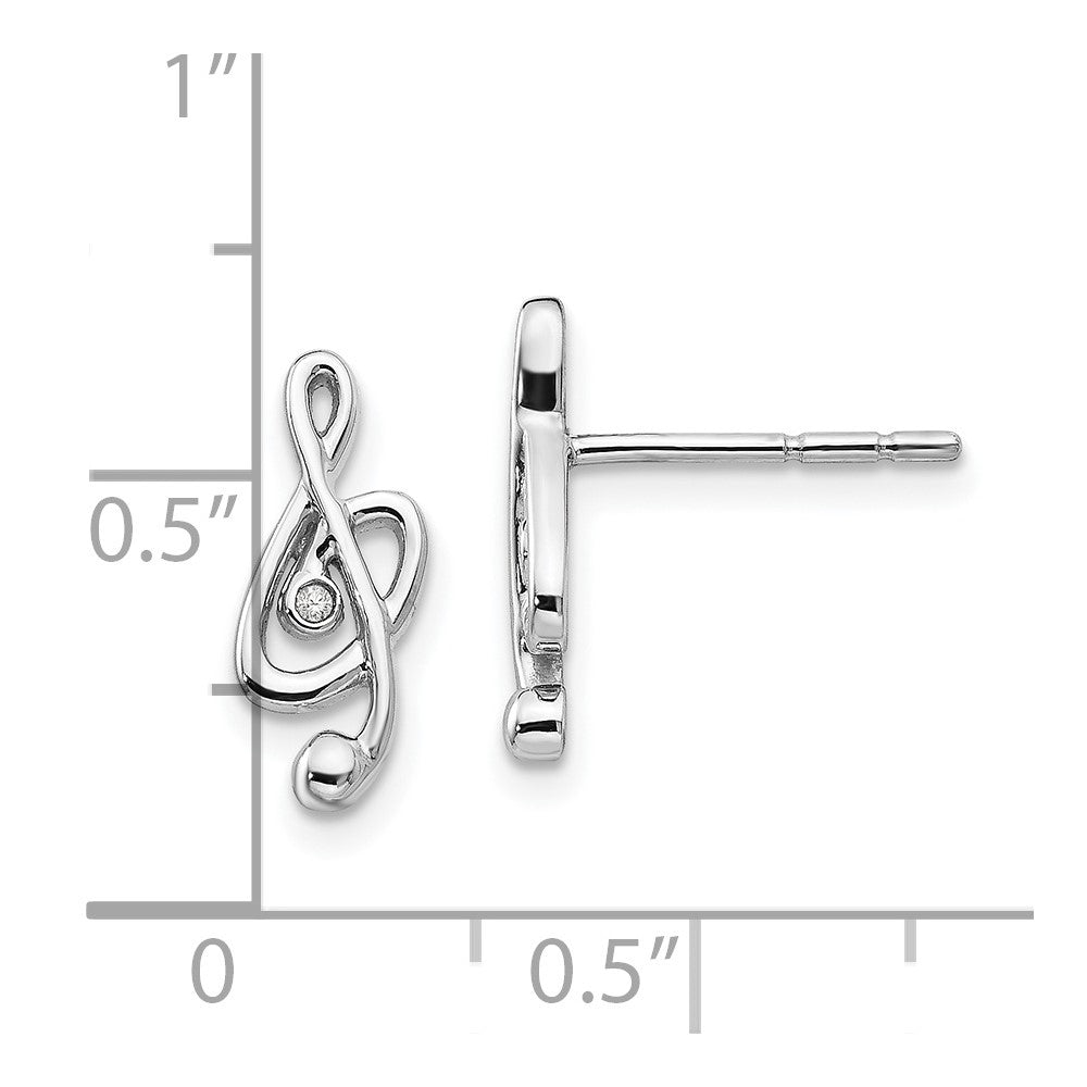Sterling Silver RH Plated White Ice Diamond Musical Post Earrings